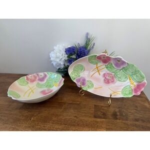 Vintage Samford Ware Majolica‎ Floral Serving Bowls – England Ceramic Pottery